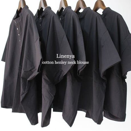 **またまたまた再入荷**Linenya リネンヤ　コットンヘンリーネックブラウス　#アイボリー、ベージュ、ネイビー、ブラック　【送料無料】