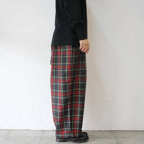 **またまた再入荷** homspun ホームスパン　ウールタータンギャザーパンツ　#ベージュｘサックス、チャコールグレーｘレッド