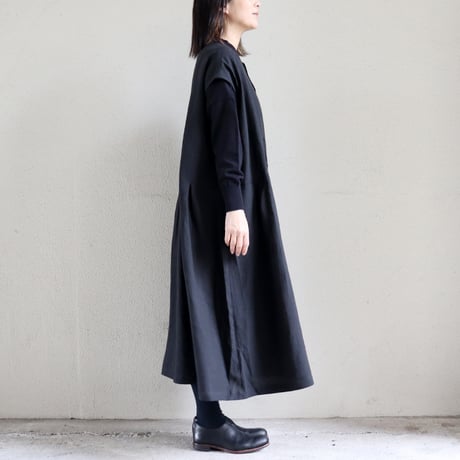 **再々入荷** Linenya リネンヤ　リネンフレンチスリーブワンピース　#ブラック、チャコール　【送料無料】