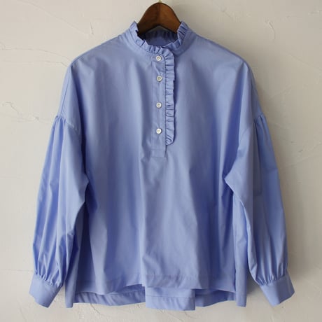 **再入荷** Linenya リネンヤ　コットンフリル長袖ブラウス　#ホワイト、ライトブルー、ネイビー、千鳥