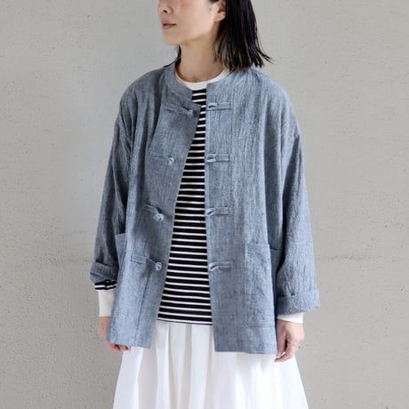 atelier naruse アトリエナルセ　コットンヘンプインディゴチャイナブラウス　cotton hemp indigo Chinese blouse
