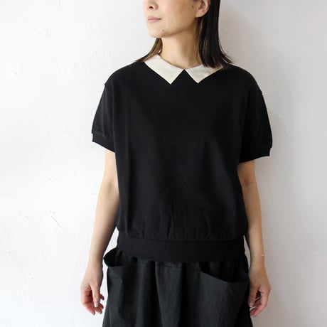 MAGALI マガリ　ループバックコットンオーガンジー襟カットソー　#アイボリー、ブラック