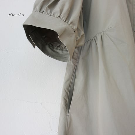 **再入荷** LinenYa リネンヤ　コットンスタンドカラーワンピース　#グレージュ
