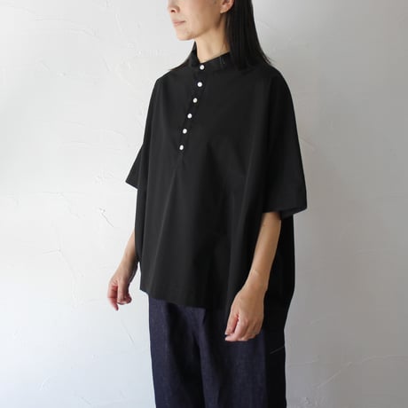 **またまたまた再入荷** Linenya リネンヤ　オーガニックコットンヘンリーネックブラウス　#ブラック　【送料無料】