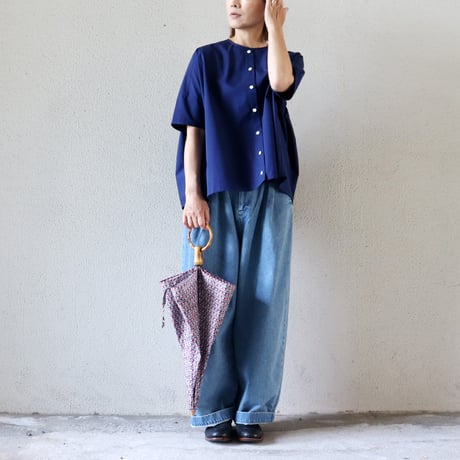 **再入荷** LinenYa リネンヤ　コットンバックギャザーブラウス　#ネイビー、シャンブレー、ホワイト
