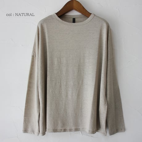 TRAVAIL MANUEL トラバイユマニュアル　リネン天竺長袖プルオーバー　#ナチュラル、チャコールグレー、ネイビー