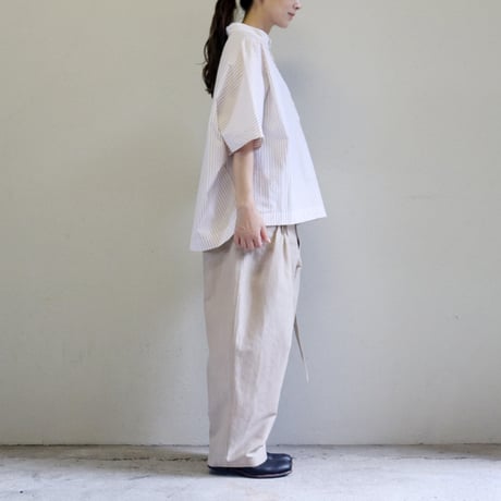 **またまたまた再入荷** LinenYa リネンヤ　近江タンブラーヘンリーネックブラウス　#ブラック、ネイビー、ベージュ、レッド