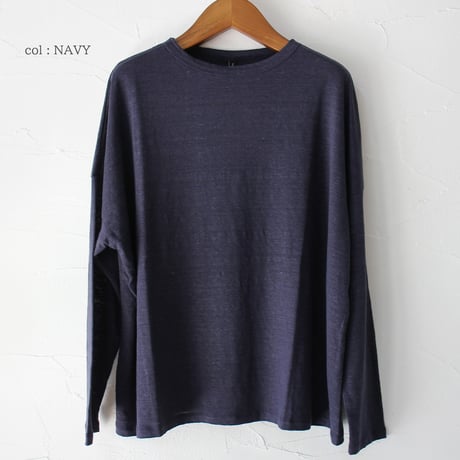 TRAVAIL MANUEL トラバイユマニュアル　リネン天竺長袖プルオーバー　#ナチュラル、チャコールグレー、ネイビー