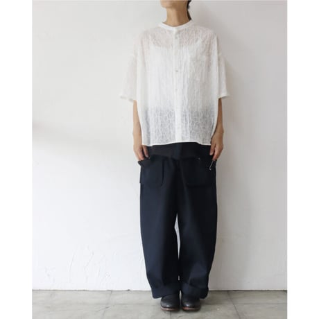 **またまたまた再入荷** Linenya リネンヤ　バンドカラーエンブロイダリー半袖シャツ　#ホワイト　【送料無料】