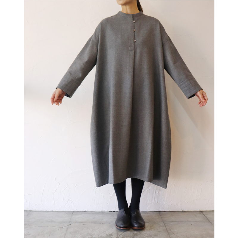 LinenYa リネンヤ ウールバンドカラーワンピース #ネイビー、グレー