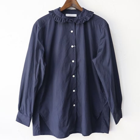 **ネイビーのみですが再入荷** homspun ホームスパン　100/2ブロードフリルブラウス　#サラシ、アイボリー、レッド、ネイビー　【送料無料】