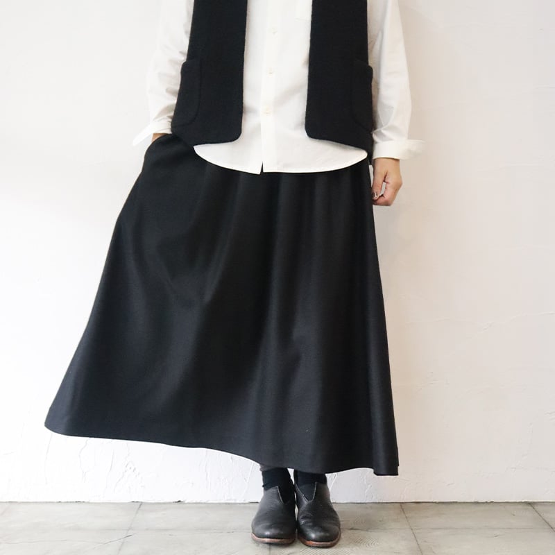 atelier naruse アトリエナルセ wool jersey gathered skirt ウールジャージーギャザースカート #ブラック