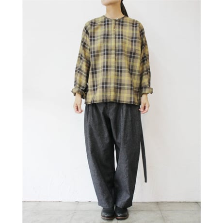 homspun ホームスパン　ウールタータン比翼トップス #ベージュｘサックス、チャコールｘレッド