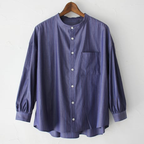 **またまたまた再入荷** LinenYa リネンヤ　ギザコットンバンドカラーシャツ　#ネイビー