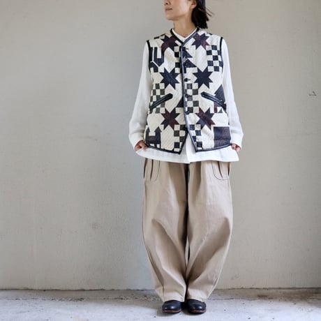 ASEEDONCLOUD アシードンクラウド　Map quilt print Reversible uniform vest #off white 【送料無料】