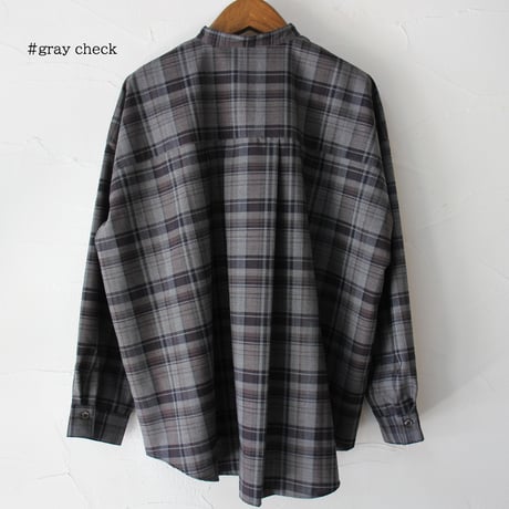 TRAVAIL MANUEL トロチェックバンドカラー長袖シャツ　#ネイビー、グレー　【送料無料】