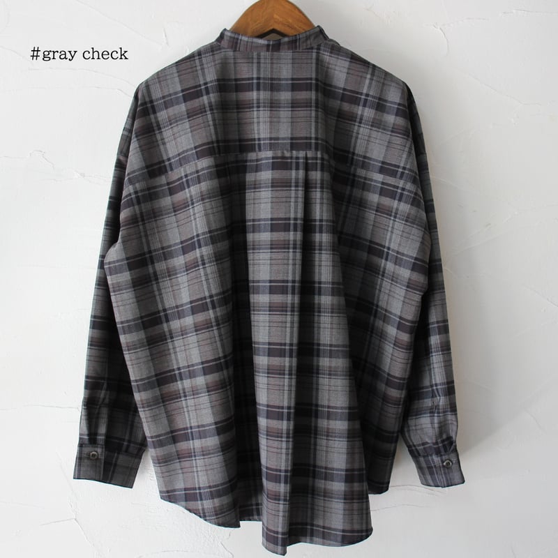 グレーのみSALE** TRAVAIL MANUEL トロチェックバンドカラー長袖シャツ