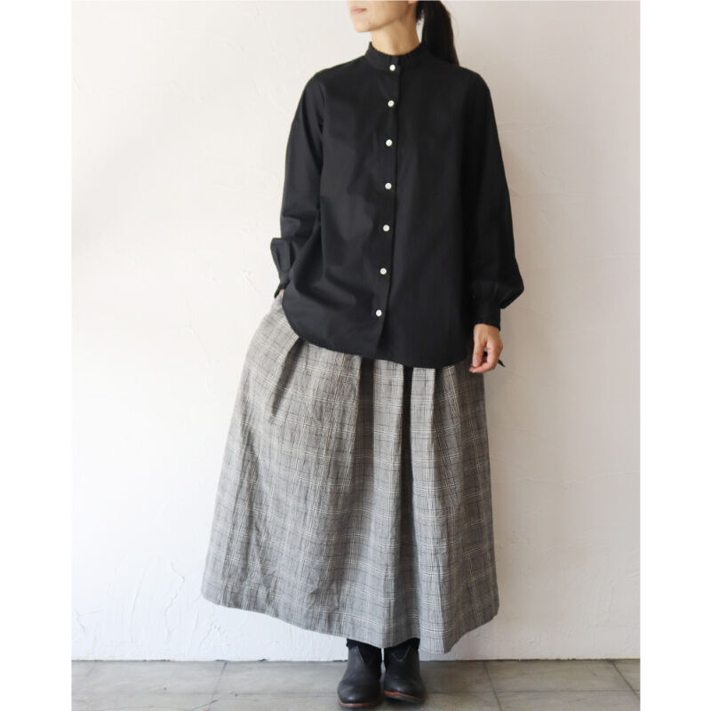 LinenYa リネンヤ 綿麻グレンチェックタックスカート #生成りx