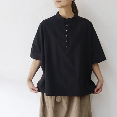 **またまたまた再入荷**Linenya リネンヤ　コットンヘンリーネックブラウス　#アイボリー、ベージュ、ネイビー、ブラック　【送料無料】