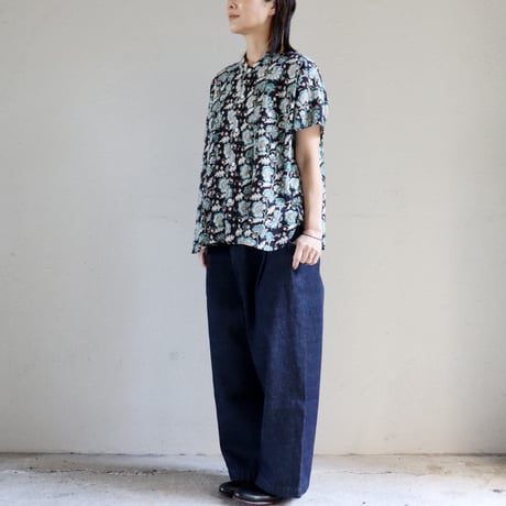 ARTE POVERA アルテポーヴェラ　インド草木染ハンドプリントステンドフレンチシャツ　#ダークブラウン