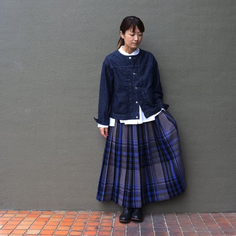 **最終在庫到着** Linenya リネンヤ　ウールチェックプリーツスカート　wool check pleated skirt　【送料無料】