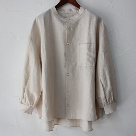 **再入荷** Linenya リネンヤ　リネンバンドカラーシャツ　#ホワイト、アイボリー、グレー、ブラック
