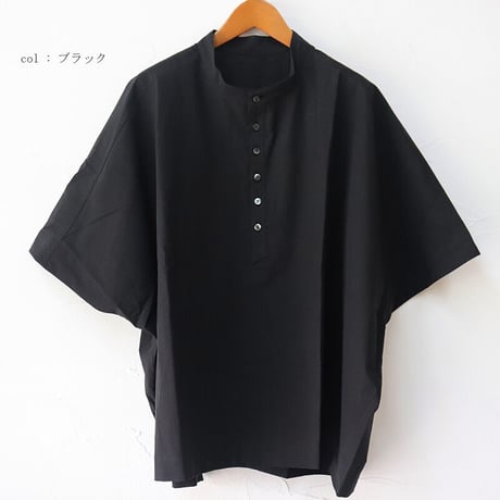 **またまたまた再入荷**Linenya リネンヤ　コットンヘンリーネックブラウス　#アイボリー、ベージュ、ネイビー、ブラック　【送料無料】