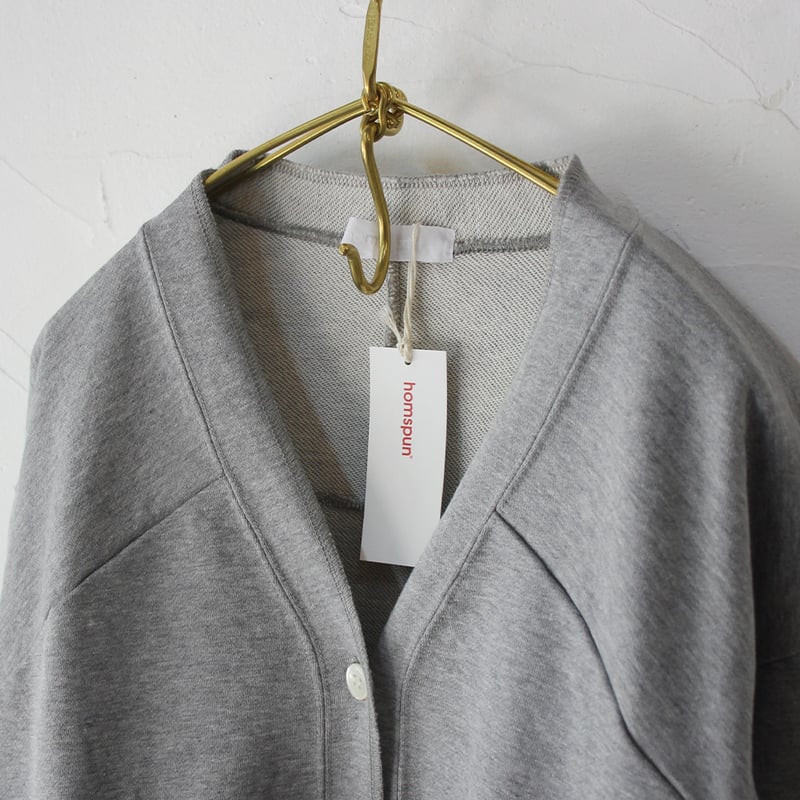 homspun ホームスパン コンパクト裏毛Vネックカーディガン #TOPグレー