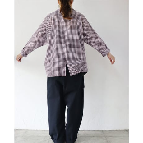 homspun ホームスパン　80/1ギンガムフラットカラープルオーバーブラウス　#グレープ、ブラック、マスタード