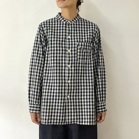 **再入荷**Tigre Brocante ティグルブロカンテ　Indigoギンガムチェックスタンドカラーオーバーシャツ　#インディゴ　【送料無料】