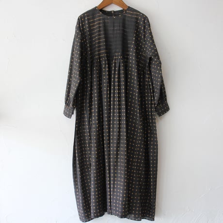 maison de soil メゾンドソイル　80sコットンコントラスト花柄クルーネックワンピース　#チャコール