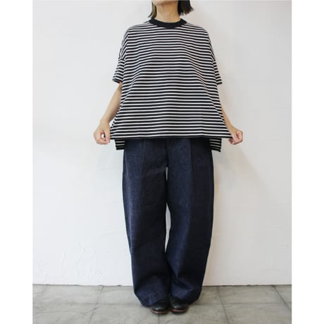 TRAVAIL MANUEL トラバイユマニュアル　ミディボーダースリットTシャツ　#ネイビー、サックス、イエロー