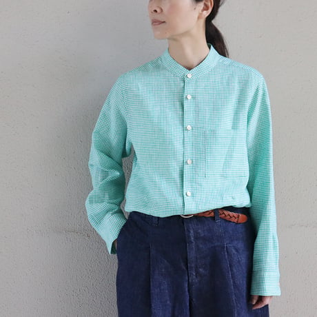 atelier naruse アトリエナルセ　リネンミニギンガムチェックブラウス　linen mini gingham check blouse