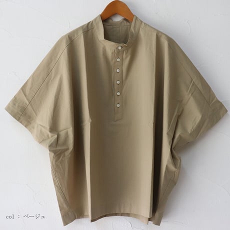 **またまたまた再入荷**Linenya リネンヤ　コットンヘンリーネックブラウス　#アイボリー、ベージュ、ネイビー、ブラック　【送料無料】