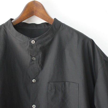 **またまた再入荷** Linenya リネンヤ　ギザコットンバンドカラー半袖シャツ　#ブラック【送料無料】
