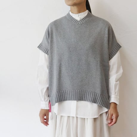 atelier naruse アトリエナルセ　コットンバイカラーフレンチニットベスト　#ベイジュ、グレイ、チャコール　【送料無料】