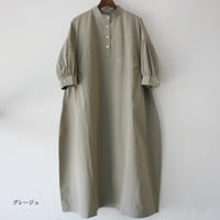 **再入荷** LinenYa リネンヤ　コットンスタンドカラーワンピース　#グレージュ