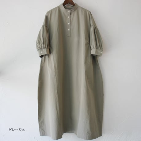 **再入荷** LinenYa リネンヤ　コットンスタンドカラーワンピース　#グレージュ