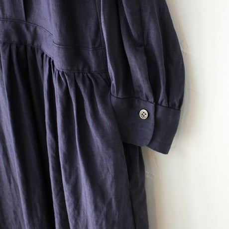 **再入荷**atelier naruse アトリエナルセ リネンシャツギャザーワンピース　#アクアブルー、ネイビー　【送料無料】