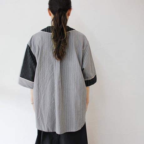 FUNSET OF ART ファンセットオフアート　ピンストライプOXベースボールシャツ #ブラックｘグレー　【送料無料】
