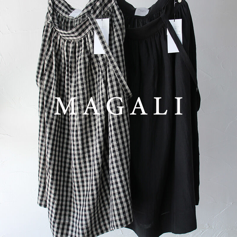 MAGALI　ベルギーリネンサスペンダースカート　黒 MAGALI マガリ ベルギーリネンサスペンダースカート #ブラック