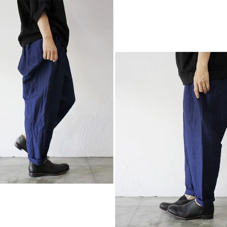 **またまた再入荷** homspun ホームスパン　C/Lツイルギャザーパンツ　#ブルー、ベージュｘネイビー、ダークネイビー、ブラック