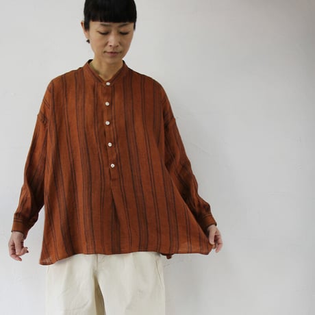 ARTE POVERA アルテポーヴェラ　リネンストライプスタンドシャツ　#白、レンガ、ネイビー　【送料無料】