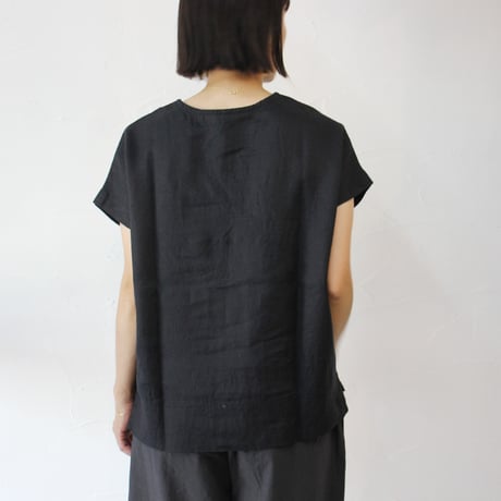 TRAVAIL MANUEL トラバイユマニュアル　ブリーズリネンフレンチブラウス　#ブラック