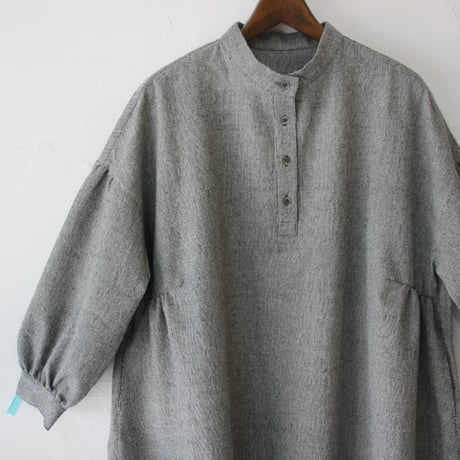 **再々入荷** LinenYa リネンヤ　ウールコットン長袖スタンドカラーワンピース　#千鳥格子