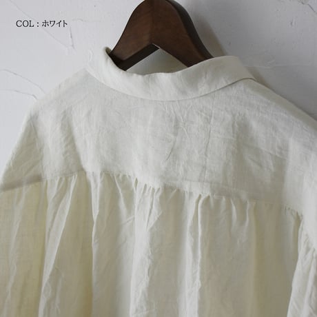 **再入荷** Linenya リネンヤ　リネン丸襟長袖ブラウス　#ホワイト、ライトグレー、ブラック