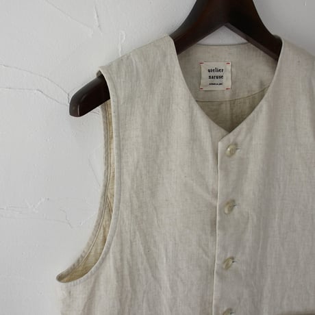 atelier naruse アトリエナルセ　リネンコットンヘリンボンシャンブレーベスト　#キナリ、ブルー