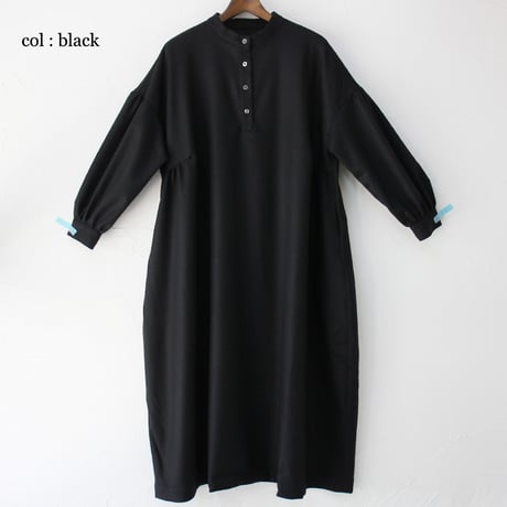 **再々入荷** LinenYa リネンヤ　ウール長袖スタンドカラーワンピース　#ブラック、ネイビー、グレー