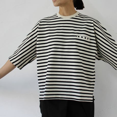 Tigre Brocante ティグルブロカンテ　バスクボーダーストールマン5分袖Tシャツ　＃生成りｘブラック　【送料無料】