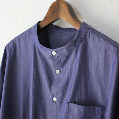 **またまたまた再入荷** LinenYa リネンヤ　ギザコットンバンドカラーシャツ　#ネイビー
